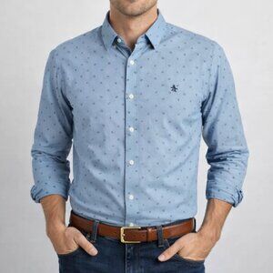 Original Penguin Blue Print Button Down Men’s Long Sleeve Casual Dress Shirt